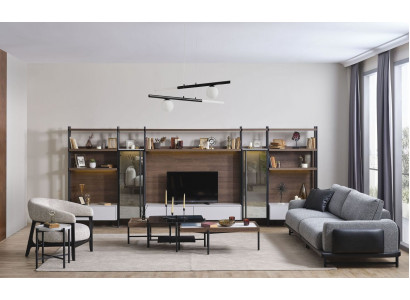 Designerski Zestaw sofowy Salon Drewno Meble 3-miejsce siedzące Fotel Stoliki do kawy