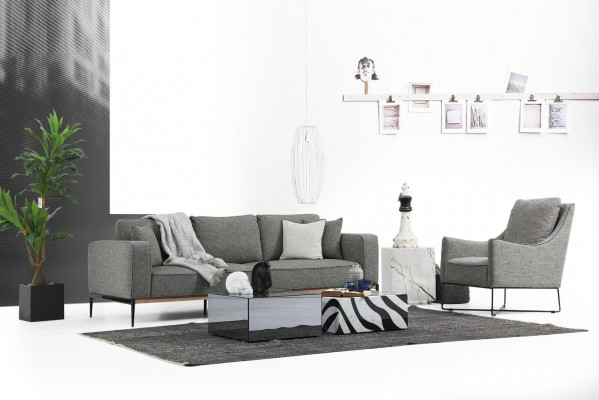 Zestaw sofowy 4 miejsce do siedzenia Fotel Czteroosobowe sofy materiałowe Nowoczesny Design Szary