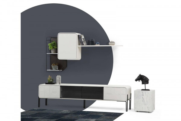 Jednostka ścienna RTV Półki Szafa Szafka RTV Zestaw Drewno Modern Biały