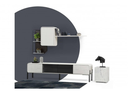 Jednostka ścienna RTV Półki Szafa Szafka RTV Zestaw Drewno Modern Biały