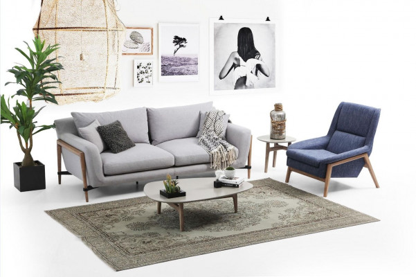 Zestaw sofowy 4 miejsce do siedzenia Fotel Czteroosobowe sofy materiałowe Nowoczesny Design Szary