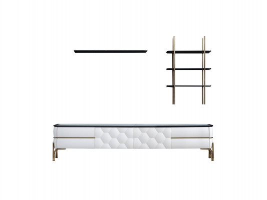 Szafa TV Biała Designerska 2x Półki do Salonu Stylowy Zestaw 3szt Nowość