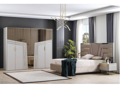Nowoczesny zestaw Sypialnia Designerskie łóżko 2x Szafki nocne Szafa