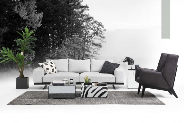 Zestaw sofowy Sofa 3 miejsce do siedzenia Fotel Trzyosobowy Szary Nowoczesny Materiał Siedziba