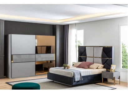 Nowoczesny zestaw Sypialnia Designerskie łóżko 2x Szafki nocne Szafa
