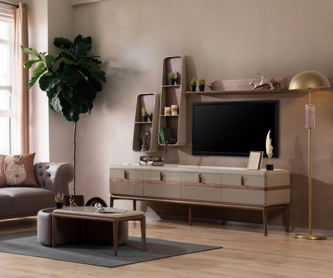 Designerska Szafka RTV Luksusowe Półki Stylowy Salon Drewno Meble