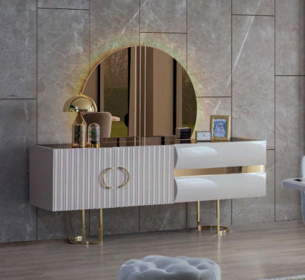 Designerska Biała Stal kuchenna Kredens Nowoczesna jadalnia Drewno Noble Kredens