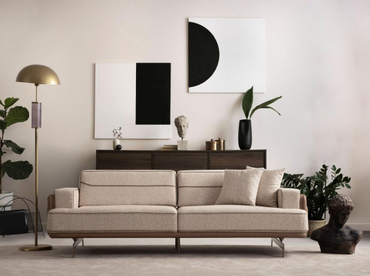 Ekskluzywna Beżowa Sofa 3 miejsce do siedzenia Nowoczesne Meble Salon Podkładka Kanapa