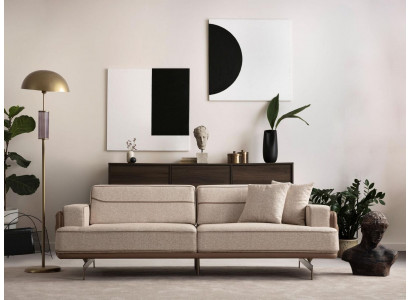 Ekskluzywna Beżowa Sofa 3 miejsce do siedzenia Nowoczesne Meble Salon Podkładka Kanapa