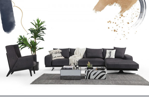 Narożnikowa kanapa Sofa w kształcie litery L Szara Nowoczesna materiałowa Sofy miejsce do siedzenia Design