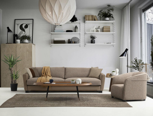 Zestaw sofowy 431 miejsce do siedzenia Fotel Sofa Nowoczesny Materiał Beżowy Zestaw Sofy 3-częściowe
