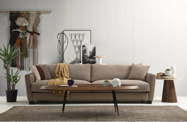 Zestaw sofowy 431 miejsce do siedzenia Fotel Sofa Nowoczesny Materiał Beżowy Zestaw Sofy 3-częściowe