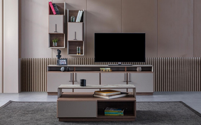 Grupa Stolik pod TV Szafki ścienne Szafka pod telewizor Szary Stolik 3 sztuki