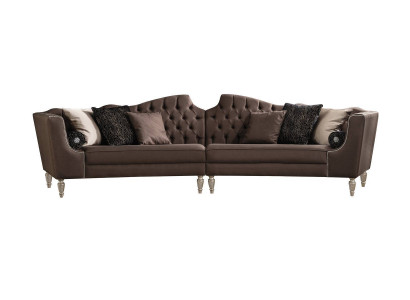 Brązowa, pięcioosobowa, luksusowa tapicerowana sofa Chesterfield, designerska, brązowa sofa do salonu