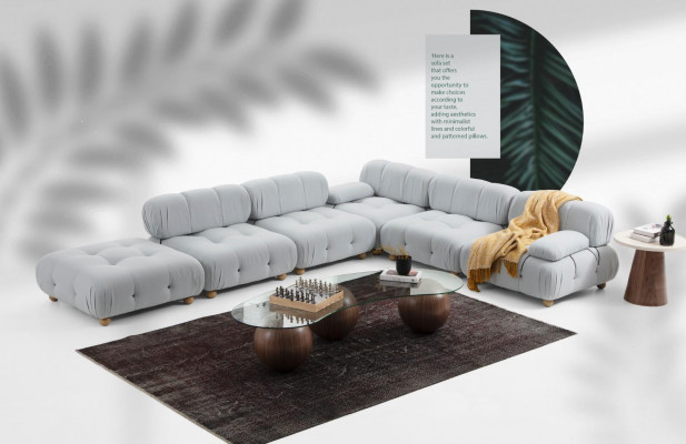 Narożnikowa kanapa Materiał Sofy do salonu Narożnik Szary Nowoczesny poliester Design