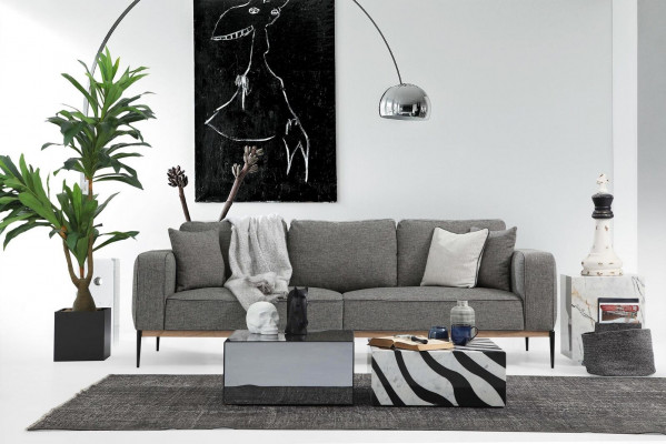 Sofa czteroosobowa 4 miejsce do siedzenia Sofy materiałowe Nowoczesny design Pokój dzienny Szary