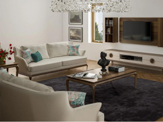 Nowoczesna kompletna 2x trzyosobowa sofa Biały Włókienniczy Salon Design Sofy Kanapa