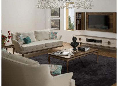 Nowoczesna kompletna 2x trzyosobowa sofa Biały Włókienniczy Salon Design Sofy Kanapa
