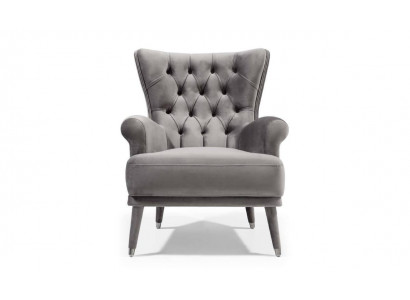 Szare Chesterfield Fotel Meble do Salonu TapicerowaneFotel z Podłokietników