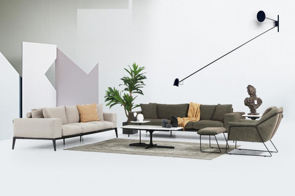 Sofa dwuosobowa 2 miejsce do siedzenia Materiał Szary Nowoczesny Design Pokój dzienny Poliester