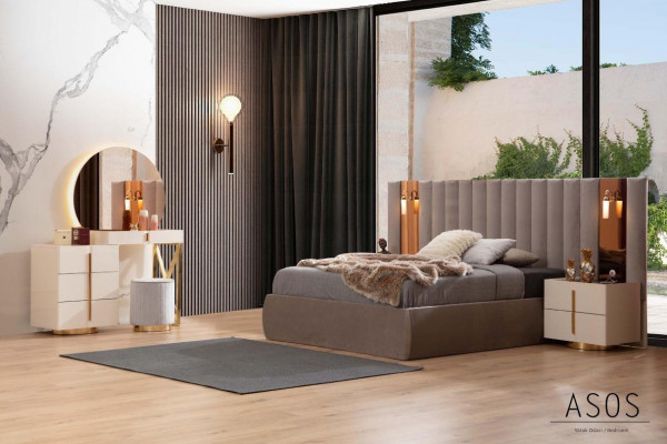 Stylowy komplet Sypialnia Designerska Toaletka Drewno 2x Szafki nocne