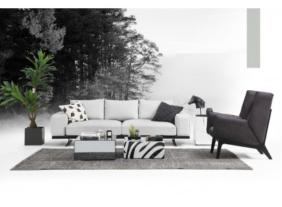 Zestaw sofowy Sofa 2 miejsce do siedzenia Fotel Dwumiejscowy Szary Nowoczesny zestaw materiałowy