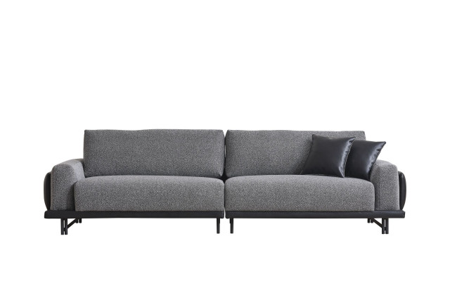 Szary salon trzyosobowy luksusowy Meble tapicerowane designerska rama drewniana