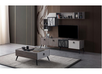 Grupa Stolik pod TV Szafki ścienne Szafka pod telewizor Szary Stolik 3 sztuki