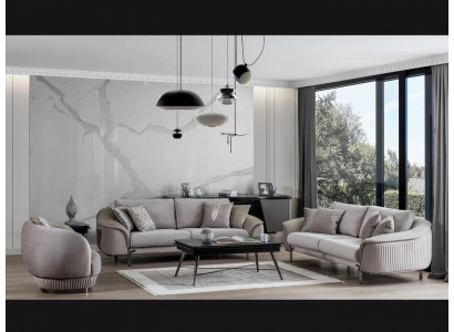 Luksusowy Szary Zestaw Sof do Salonu 2x Sofy Trzyosobowe Nowe Fotel Design Meble