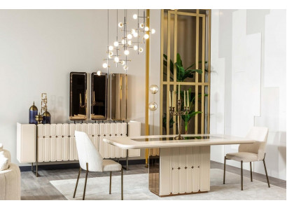 White Noble jadalnia Grupa Designer Stal nierdzewna Tabela Luxurious x6 Krzesła