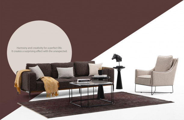 Zestaw sofowy 4 miejsce do siedzenia Fotel Czteromiejscowe sofy z szarego materiału Nowoczesny design