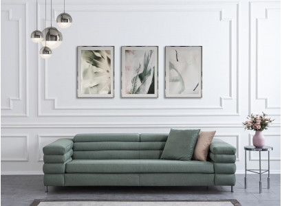 Zielona Sofa do Salonu z Drewnianą Ramą Designerska 4-miejsce siedzące Włókienniczy Kanapa Nowoczesna