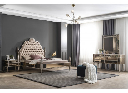 Nowoczesna Sypialnia Ustawić Luksusowe Łóżko Chesterfield 2x Szafki nocne
