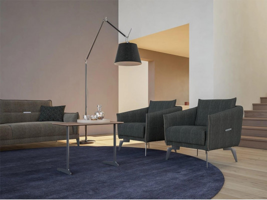 Design Szara Sofa Trzyosobowa Nowoczesna 2x Fotel Meble tapicerowane Luksusowy stolik kawowy