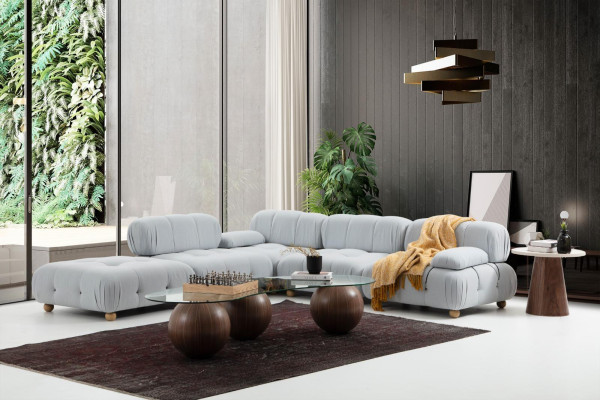 Narożnikowa kanapa Materiał Sofy do salonu Narożnik Szary Nowoczesny poliester Design