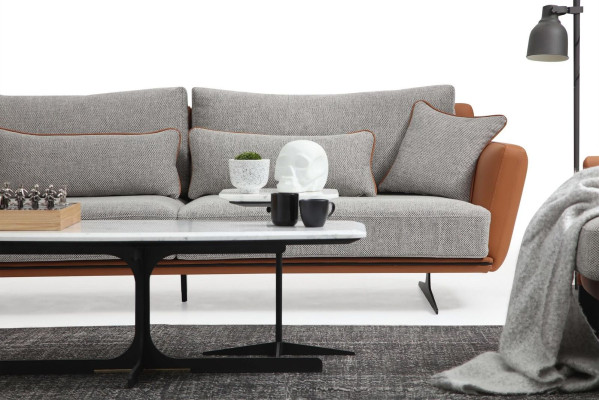 Sofa trzyosobowa 3 miejsce do siedzenia Materiał Pomarańczowy Nowoczesny Design Salon Szary