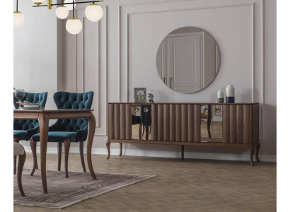 Brązowy 4-drzwiowy Kredens Luxurious Lustro jadalnia Drewno Meble 2szt