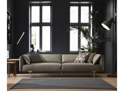 Zielone 3-miejsce siedzące do salonu skórzane sofy designerskie ekskluzywne kanapy