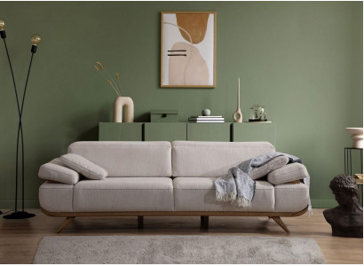 Jasnobeżowa tekstylna sofa designerskie sofy tapicerowane do salonu kanapy 3-miejsce siedzące