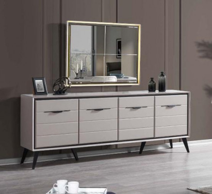 Biała 4-drzwiowa jadalnia Kredens Designer Kredens Luxury Szkło Lustro
