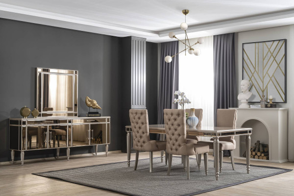 Luksusowy zestaw jadalniany Stół obiadowy 4x Krzesła Drewno Włókiennicze grupa restauracyjna Ustawić