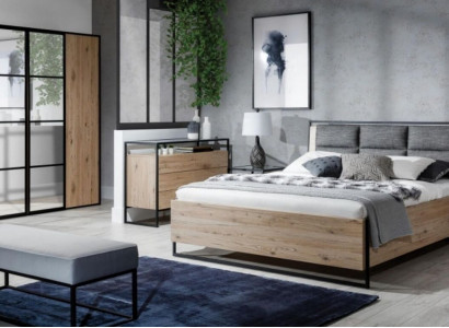 Łóżko Beżowe Loft Design Nowoczesne Łóżko Podwójne Sypialnia Eleganckie Meble Nowe