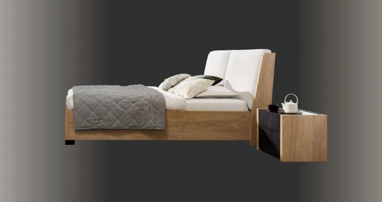 Łóżko Beżowe Drewno Design Nowoczesne Sypialnia Łóżko Podwójne Eleganckie Meble Nowe