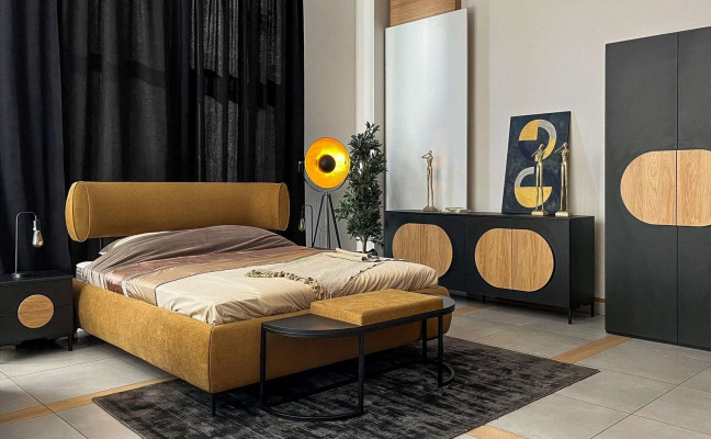 Stolik nocny Szary Sypialnia Elegantes Tabela Luxury Drewno Meble Stolik