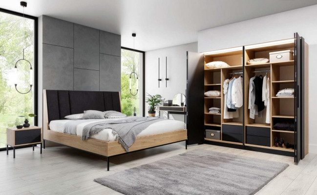 Zestaw Sypialnia Beżowe Łóżko Elegantes 2x Szafki nocne Luxury Modern New 3-częściowy.