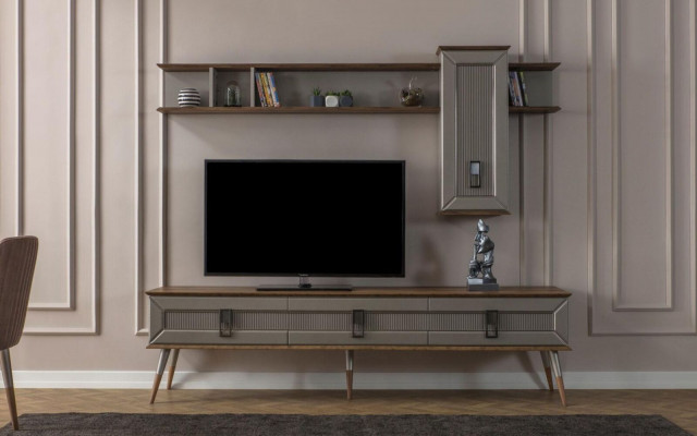 Nowoczesne Brązowe Meble do Salonu Solidny Kredens Designerski Półka 2szt