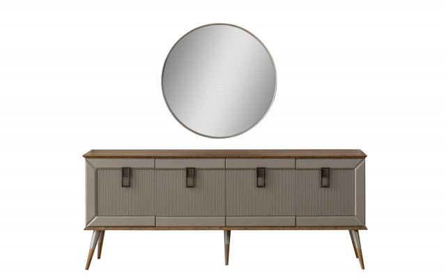 Solidny designerski kredens Kredens luksusowe okrągłe lustro Szafa 2-częściowe