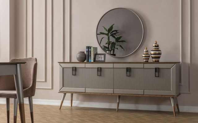 Solidny designerski kredens Kredens luksusowe okrągłe lustro Szafa 2-częściowe