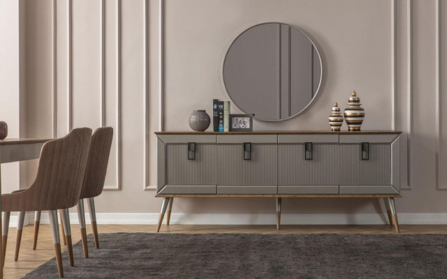Solidny designerski kredens Kredens luksusowe okrągłe lustro Szafa 2-częściowe