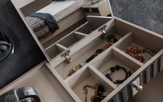Beżowa Toaletka Drewno designerska konsola kosmetyczna Lustro 2-częściowa